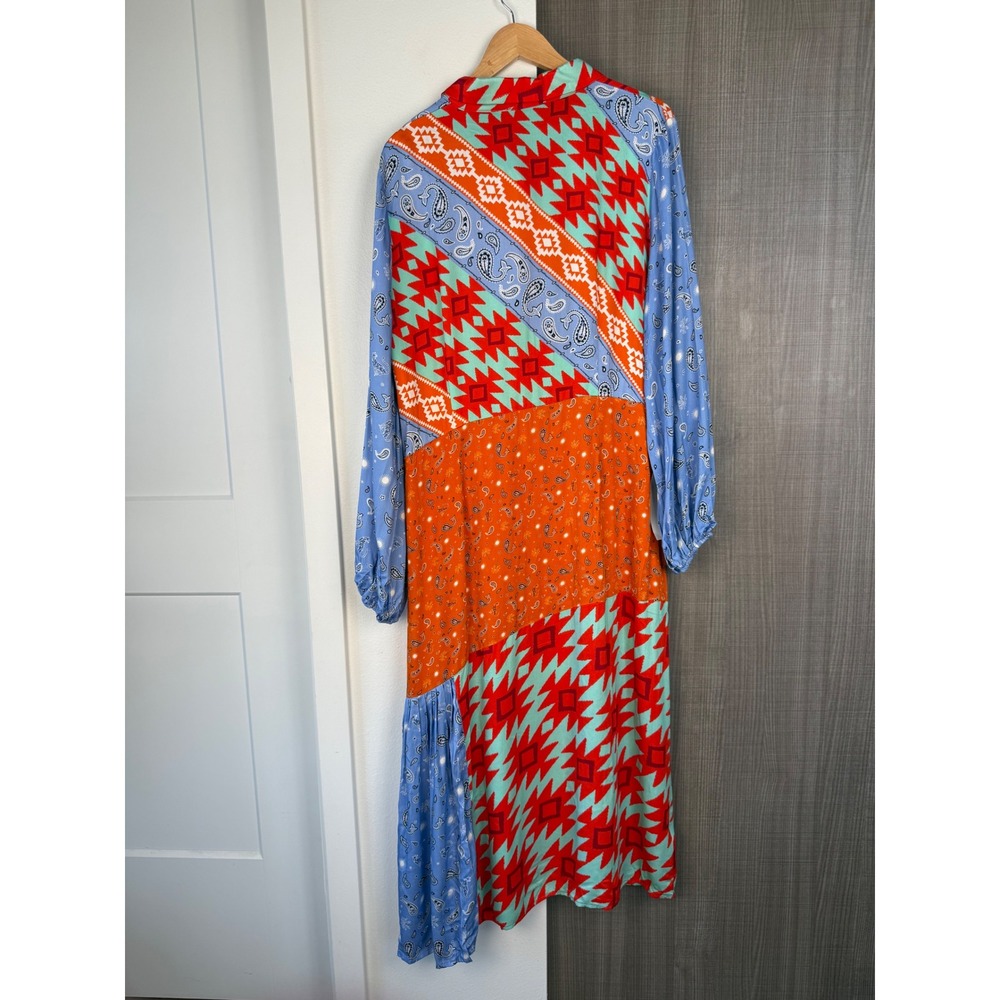 NEW Never Fully Dressed Blue Clash Effie Shirt Maxi Dress Patchwork Boho Size 16 - Picture 8 of 12